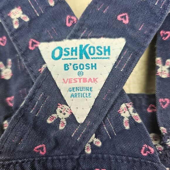 OshKosh B'gosh Girl 18 Months Vestbak Denim Overalls Bunny Rabbit Hearts Vintage - Picture 8 of 13